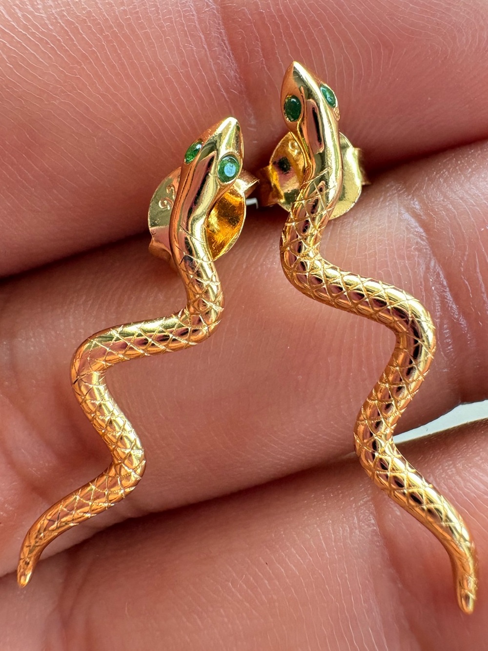 Beautiful snake earrings in 925 sterling gold plated